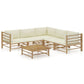 6 Piece Garden Lounge Set with Cream White Cushions Bamboo (2x313143+313144)