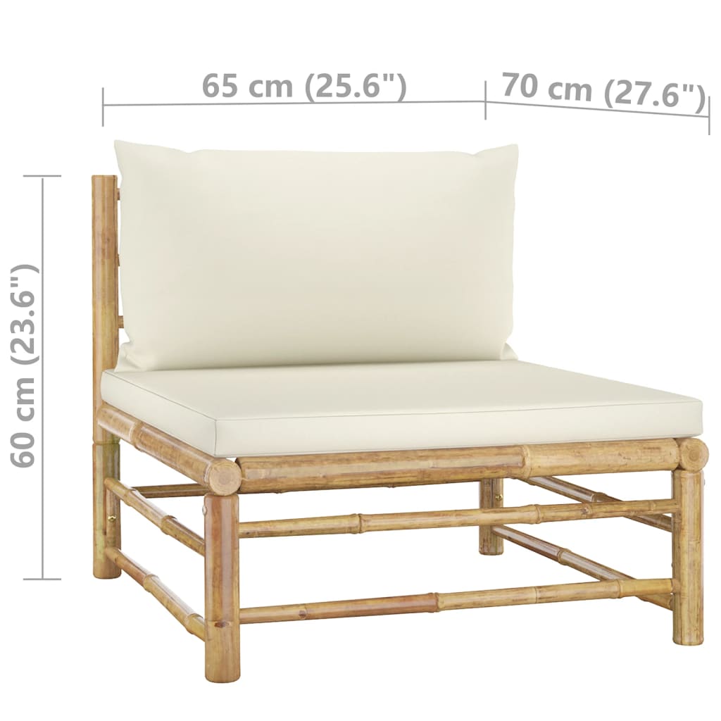 6 Piece Garden Lounge Set with Cream White Cushions Bamboo (2x313143+313144)