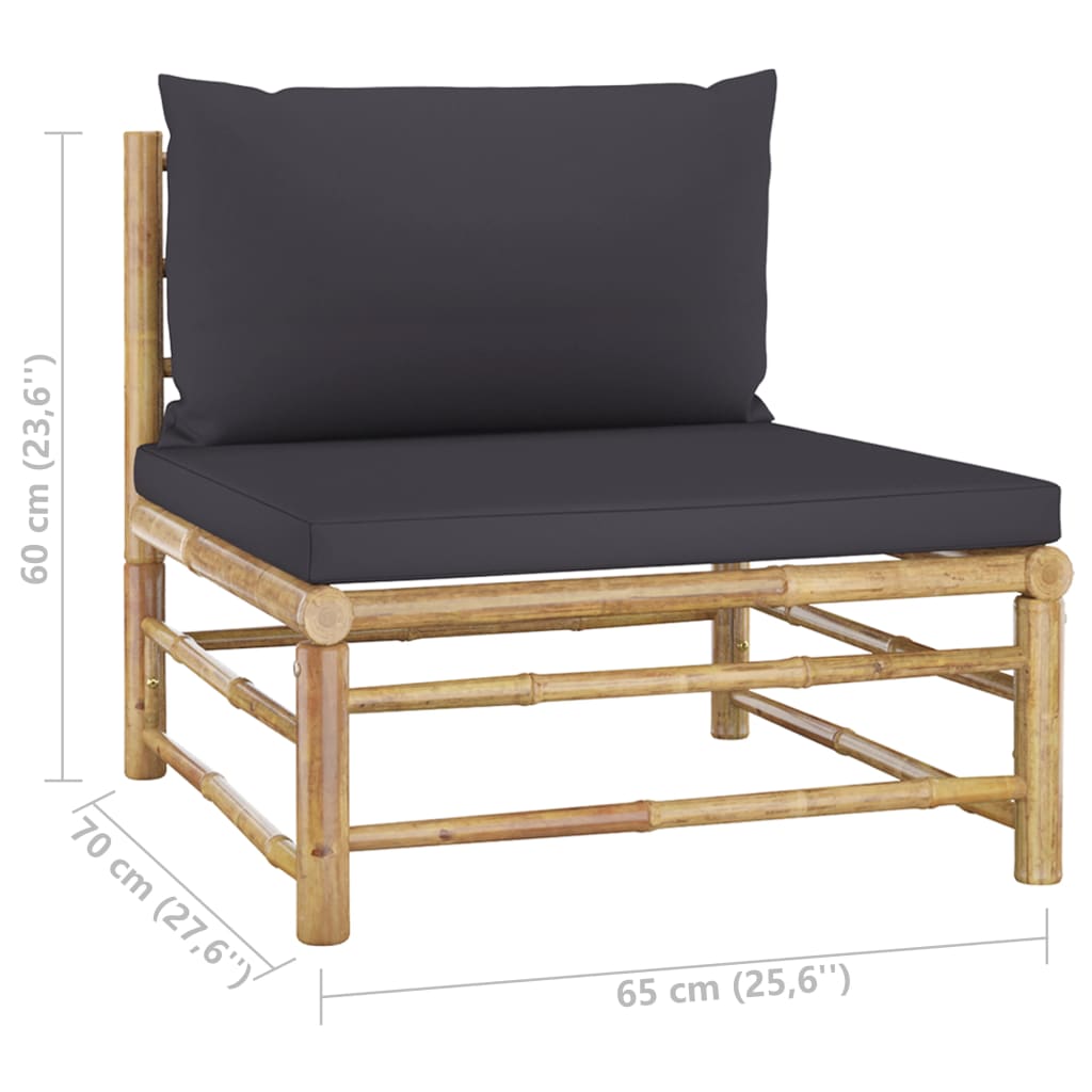 6 Piece Garden Lounge Set with Dark Grey Cushions Bamboo (2x313151+313152)