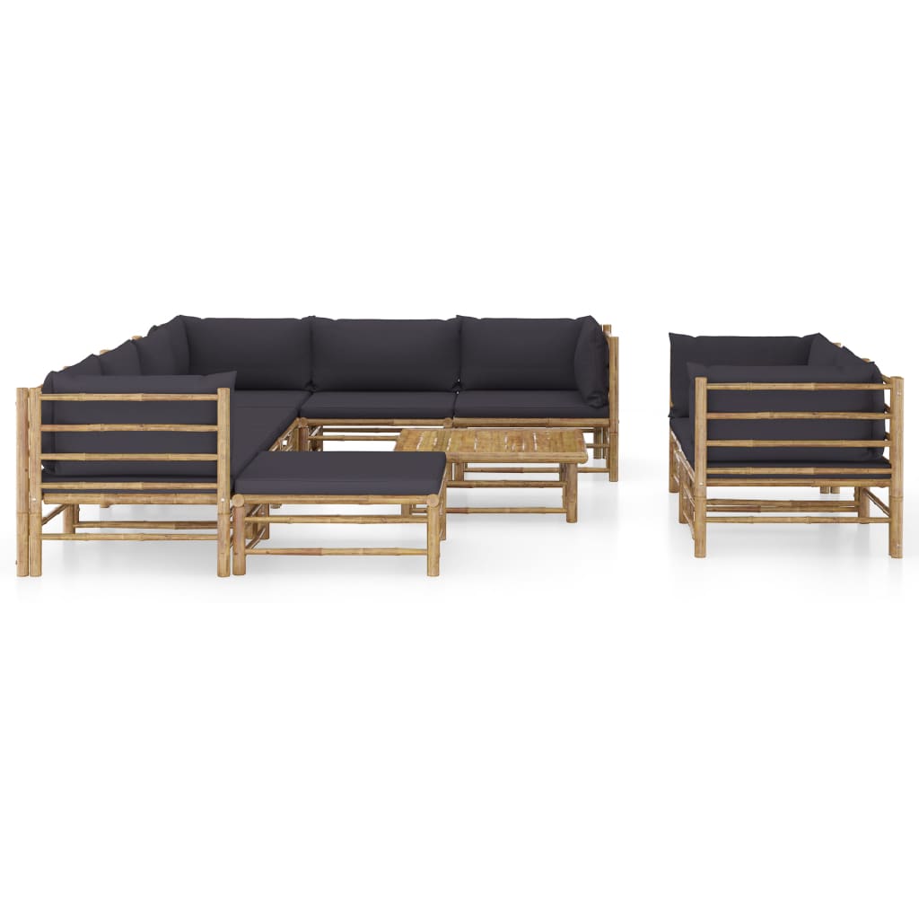 10 Piece Garden Lounge Set with Dark Grey Cushions Bamboo (313150+2x313151+3x313153)