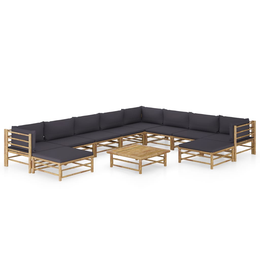 11 Piece Garden Lounge Set with Dark Grey Cushions Bamboo (313150+3x313151+313154+313155)