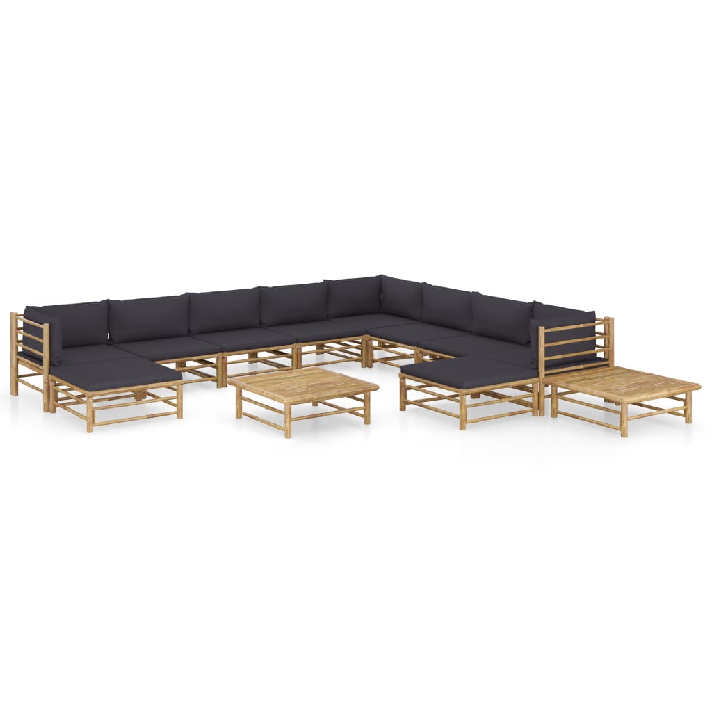 12 Piece Garden Lounge Set with Dark Grey Cushions Bamboo (2x313150+3x313151)