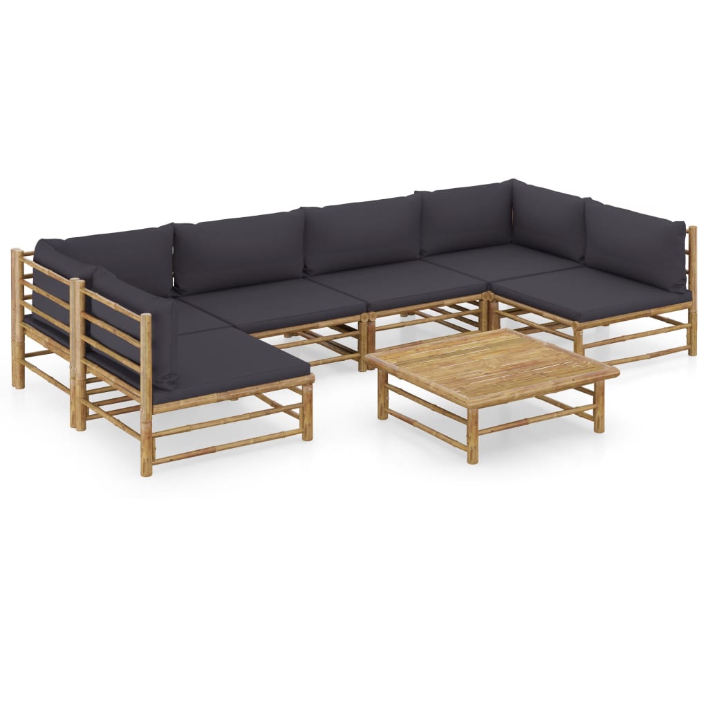 7 Piece Garden Lounge Set with Dark Grey Cushions Bamboo (2x313151+2x313154+313149)