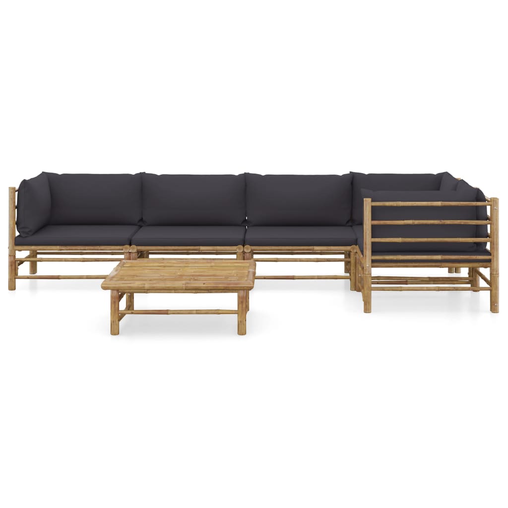6 Piece Garden Lounge Set with Dark Grey Cushions Bamboo (2x313151+313152)