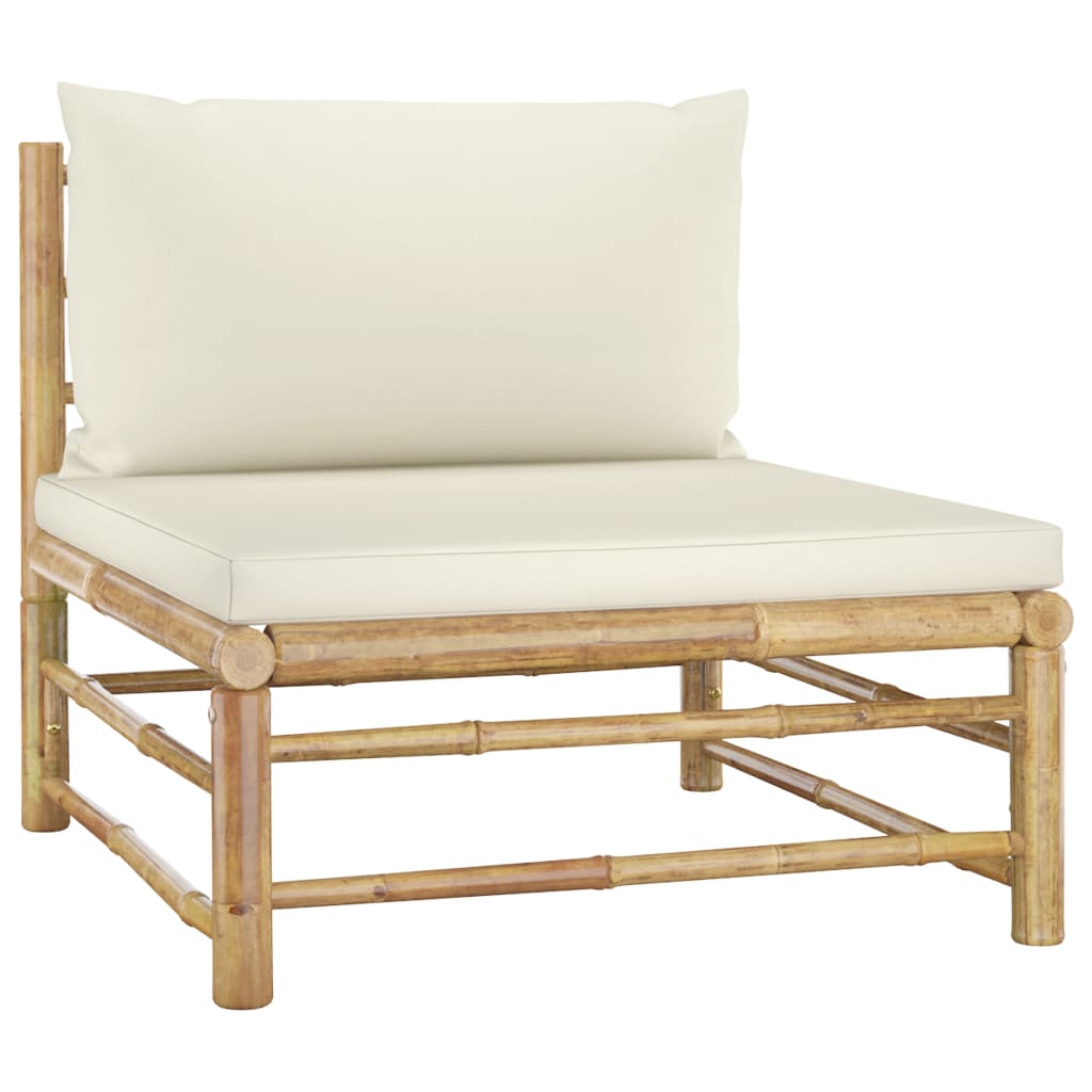 4 Piece Garden Lounge Set with Cream White Cushions Bamboo (313142+313146)