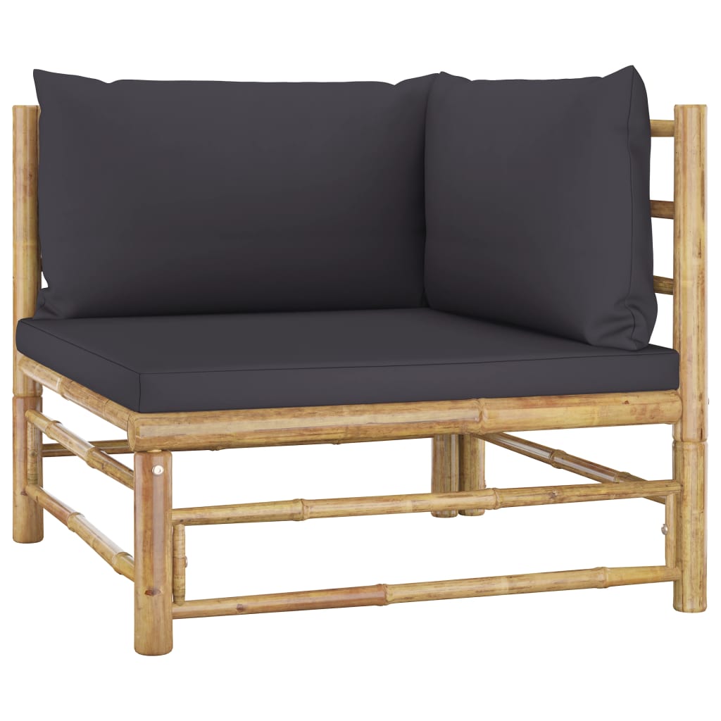 8 Piece Garden Lounge Set with Dark Grey Cushions Bamboo (313150+2x313151+313154)