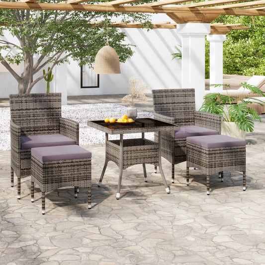 5 Piece Garden Dining Set Poly Rattan and Tempered Glass Grey  (46178+310611)