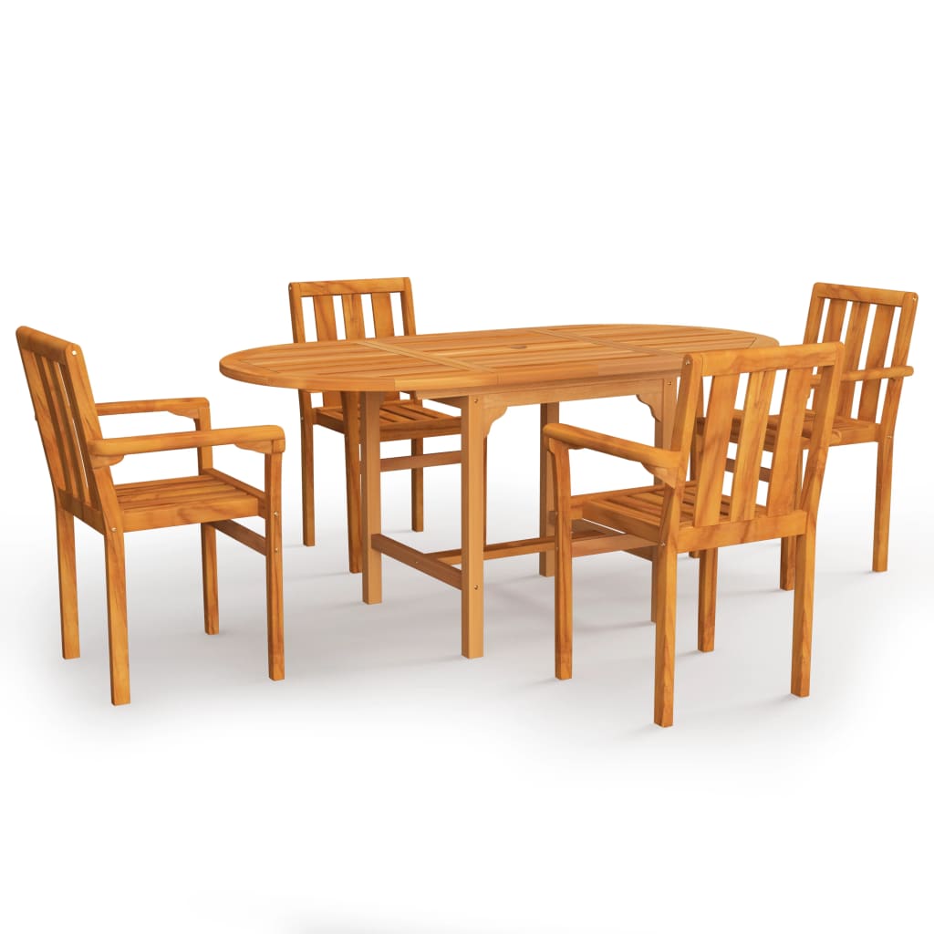 5 Piece Garden Dining Set Solid Teak Wood (44684+2x43041)