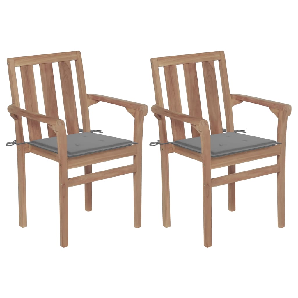 Garden Chairs 2 pcs with Grey Cushions Solid Teak Wood (43041+314004)