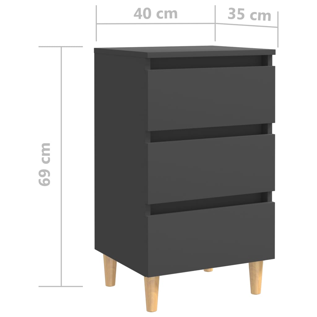 Bed Cabinets with Solid Wood Legs 2 pcs Grey 40x35x69 cm