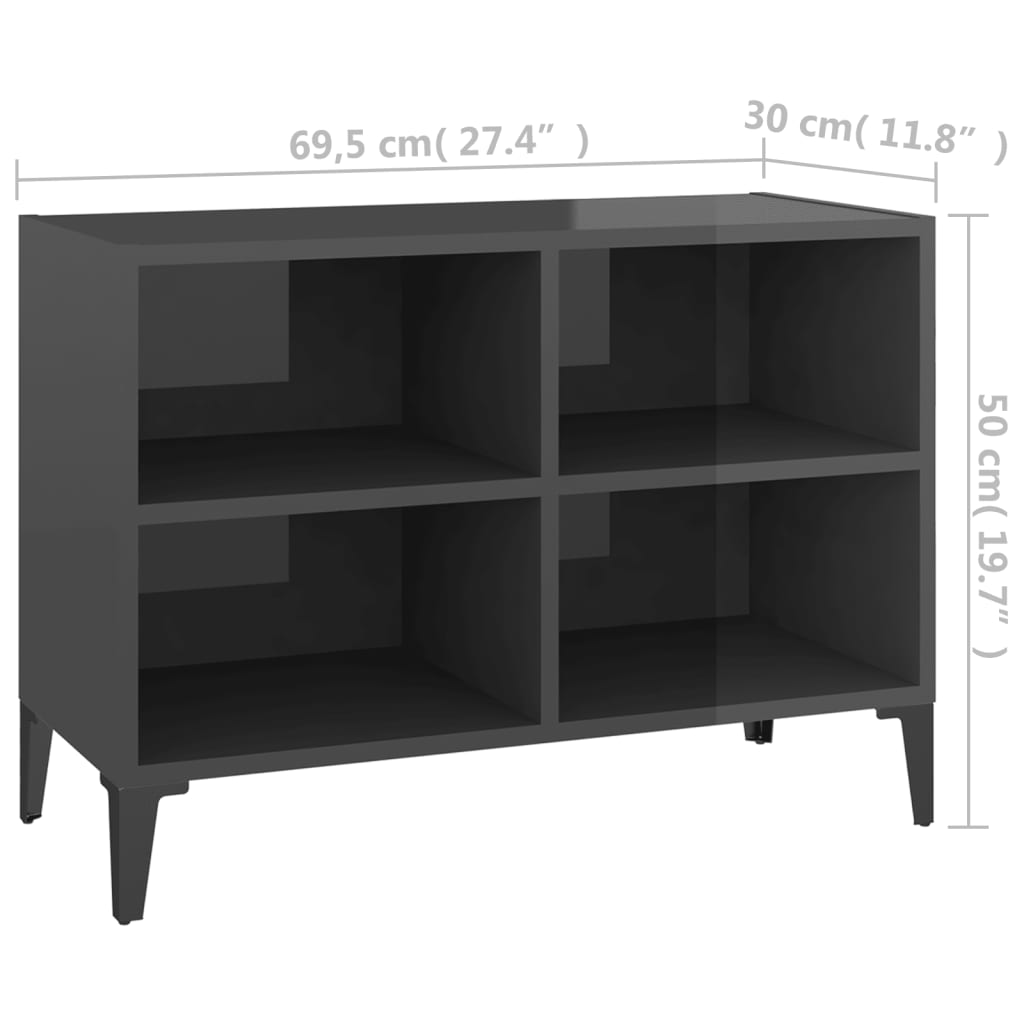 TV Cabinet with Metal Legs High Gloss Grey 69,5x30x50 cm
