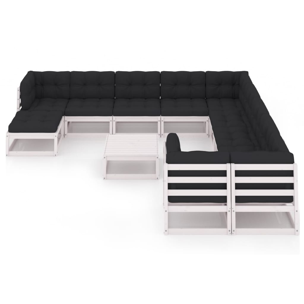 12 Piece Garden Lounge Set with Cushions White Solid Pinewood (2x805731+2x805736+805756+805761)