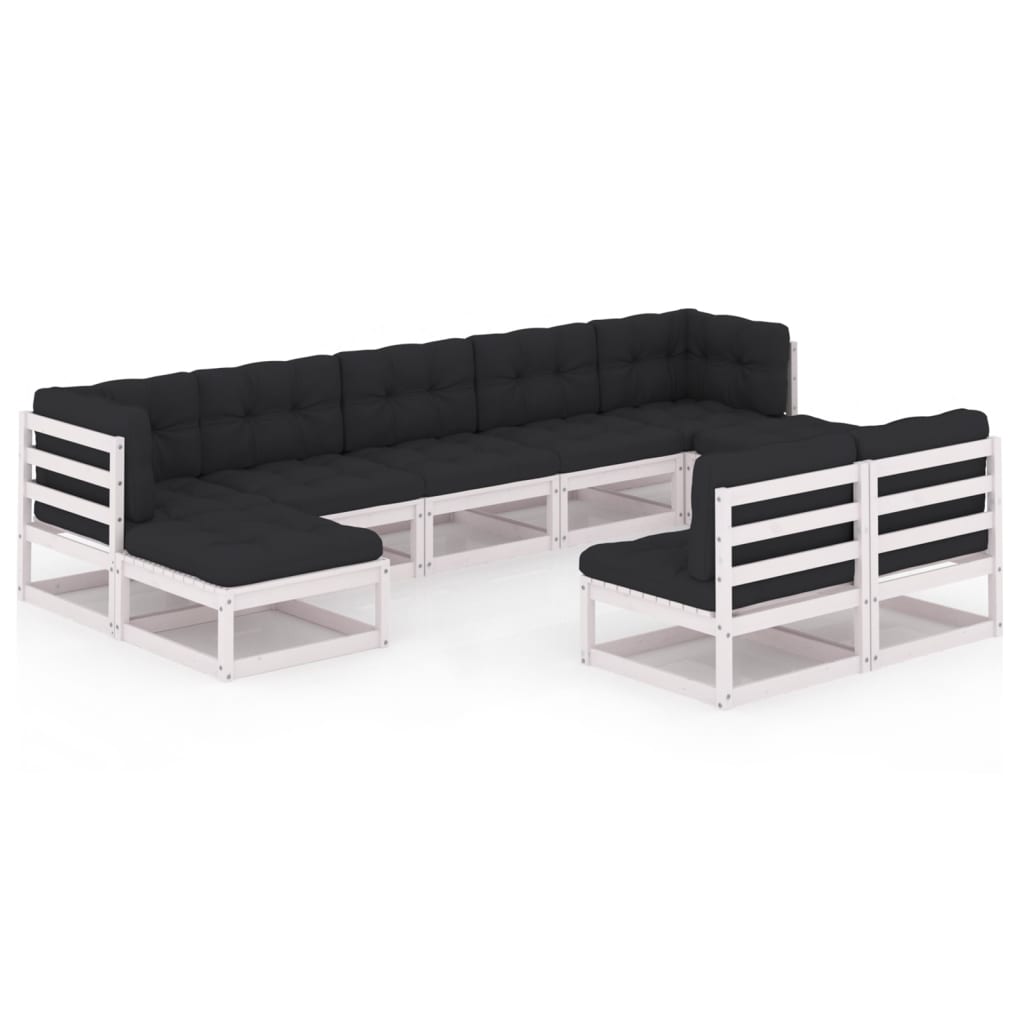 9 Piece Garden Lounge Set with Cushions White Solid Pinewood (805721+805731+2x805736+805741)