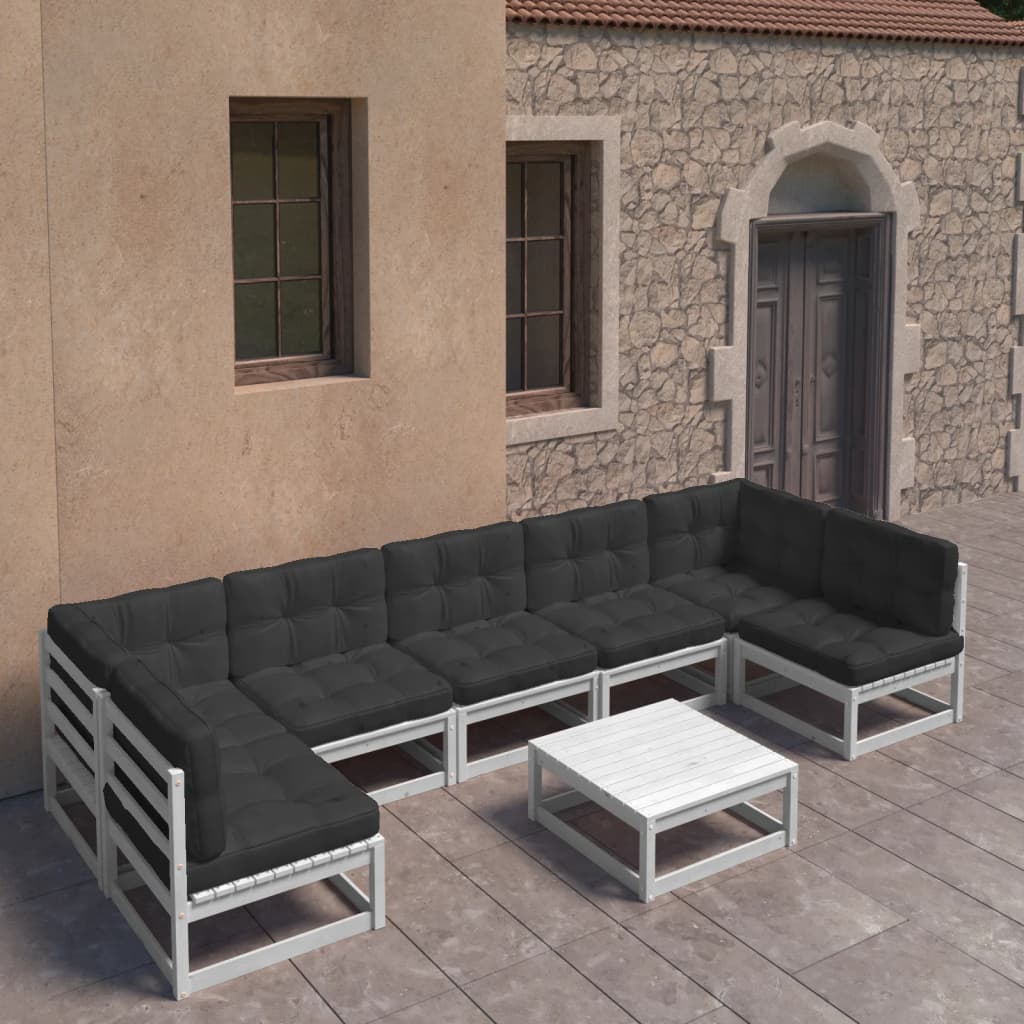 8 Piece Garden Lounge Set with Cushions White Solid Pinewood (805731+2x805736+805761)
