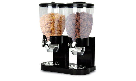 Double Cereal Dispenser Dry Food Storage Container Black