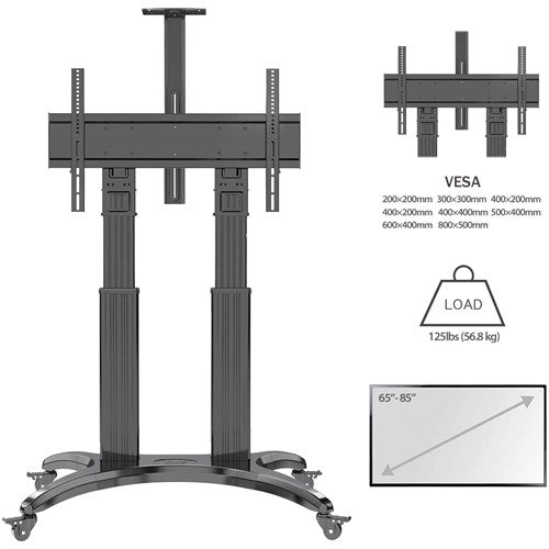 HEIGHT ADJUSTABLE TROLLEY FOR TV SCREEN SIZE 60-85 MAX 56.8KG