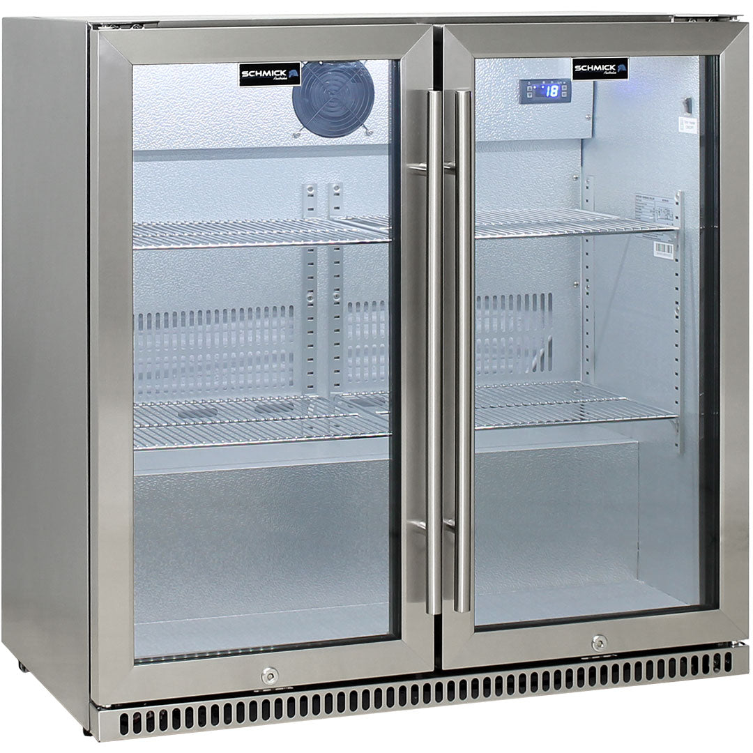 Schmick Stainless Bar Fridge 2 Door With Heated Glass and Triple Glazing Model SK190-SS