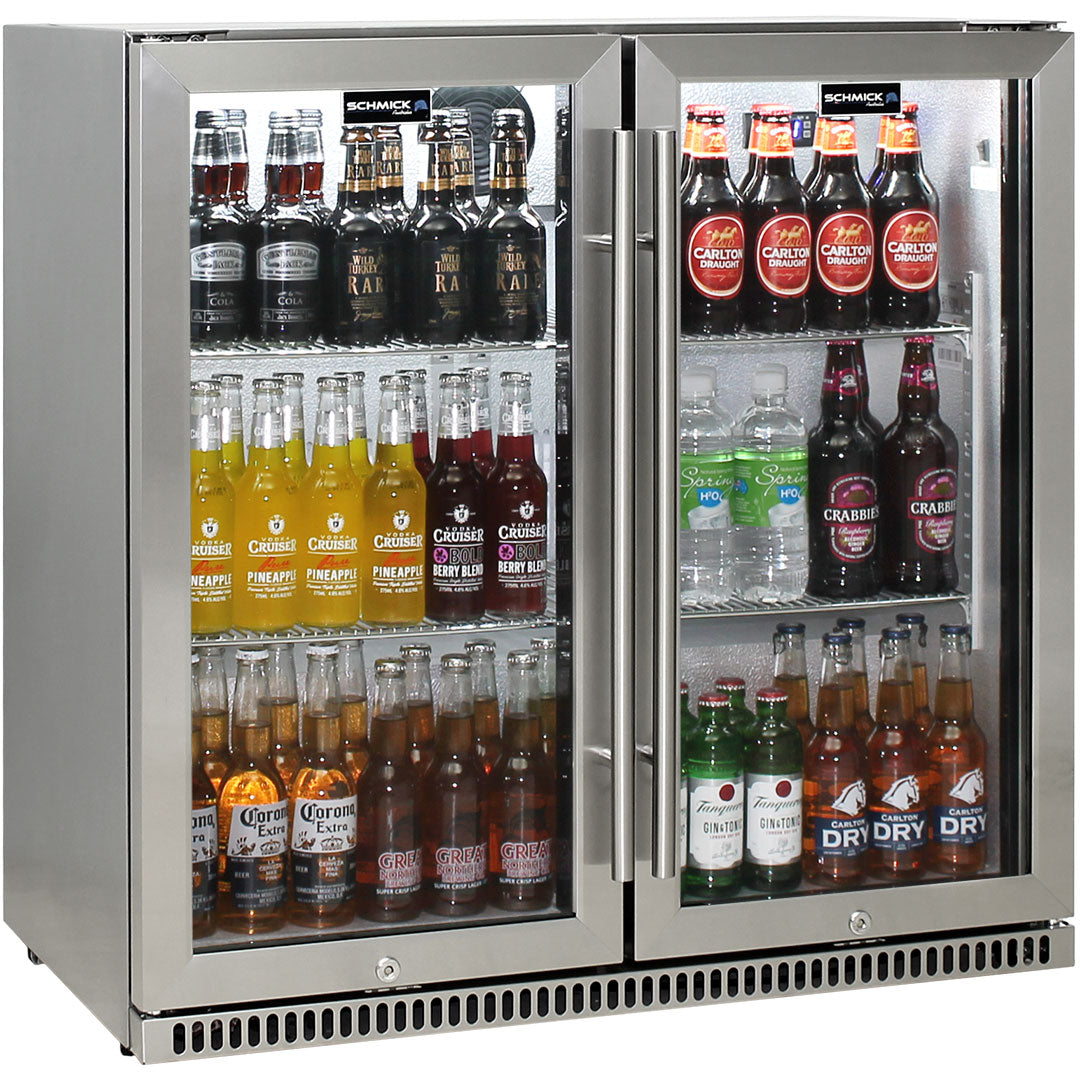 Schmick Stainless Bar Fridge 2 Door With Heated Glass and Triple Glazing Model SK190-SS