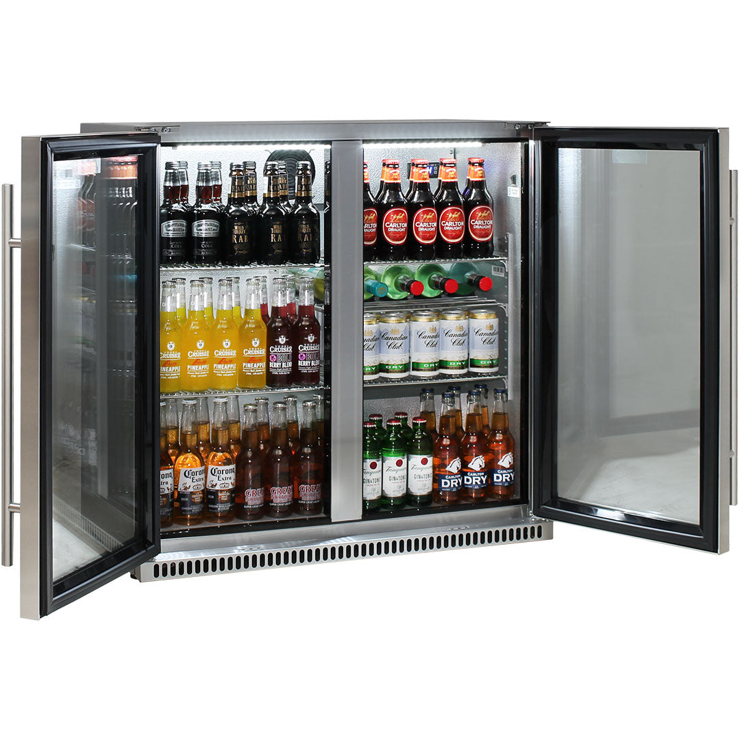 Schmick Stainless Bar Fridge 2 Door With Heated Glass and Triple Glazing Model SK190-SS