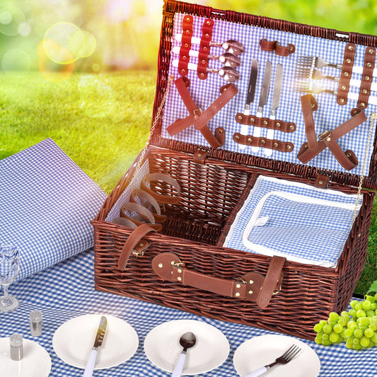 Deluxe 4 Person Picnic Basket Corporate Set Outdoor Blanket Park Trip