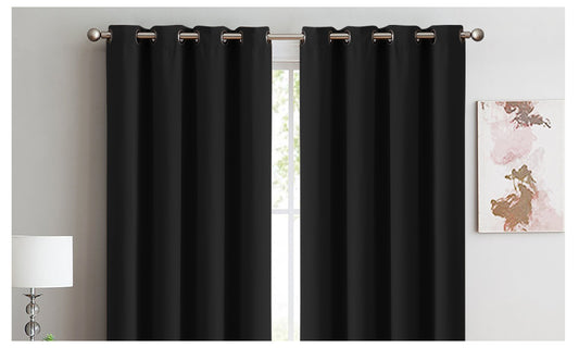 2x 100% Blockout Curtains Panels 3 Layers Eyelet Black 240x230cm