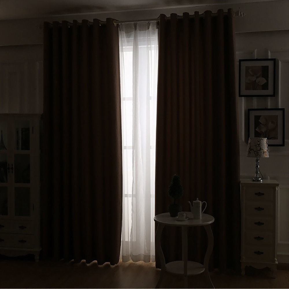 2x 100% Blockout Curtains Panels 3 Layers Eyelet Charcoal 240x230cm