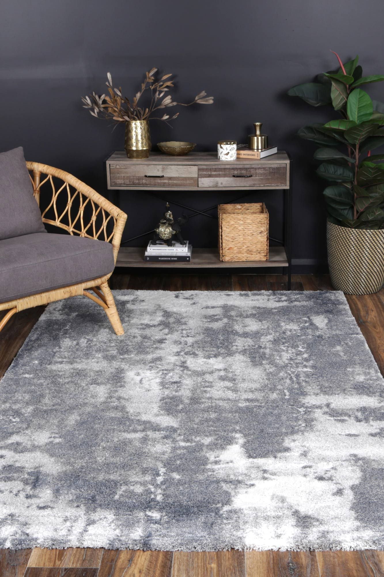 Yuzil Grey White Abstract Rug