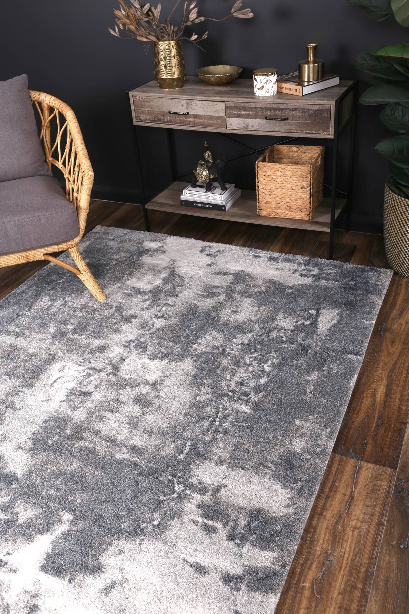 Yuzil Grey White Abstract Rug