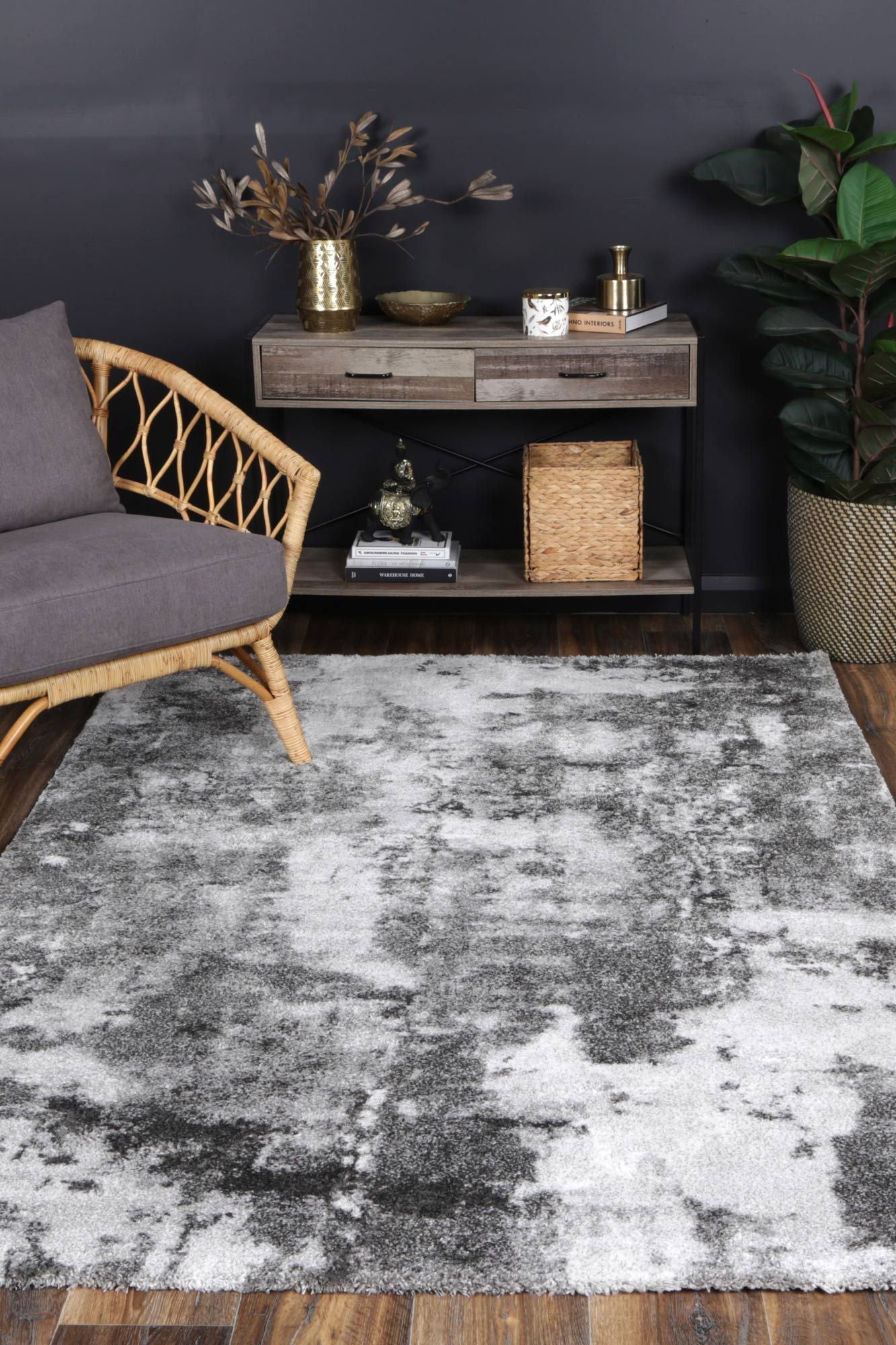 Yuzil White Grey Abstract Rug