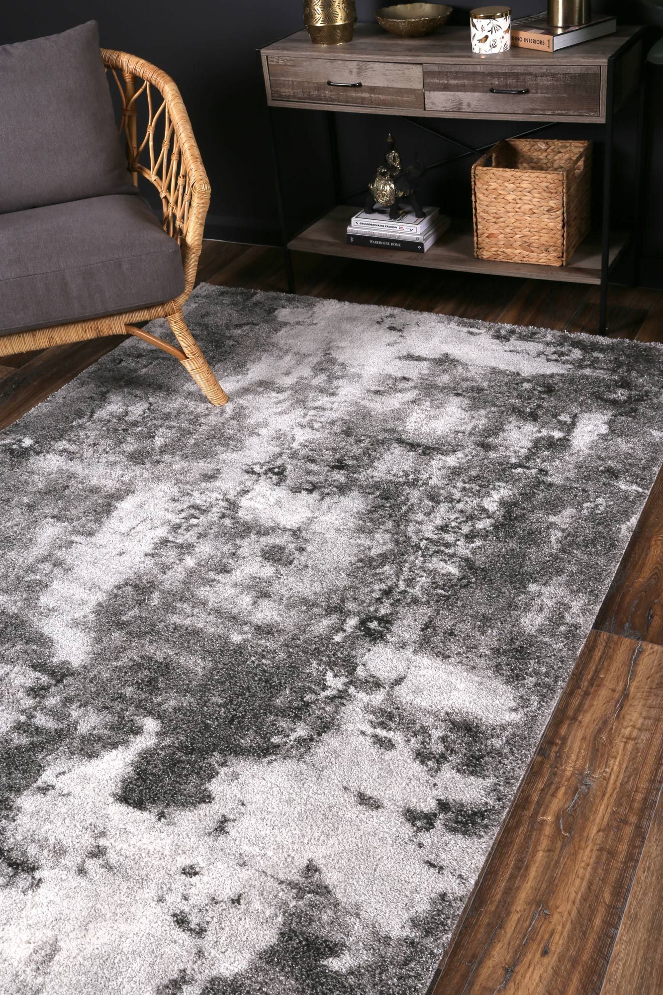 Yuzil White Grey Abstract Rug