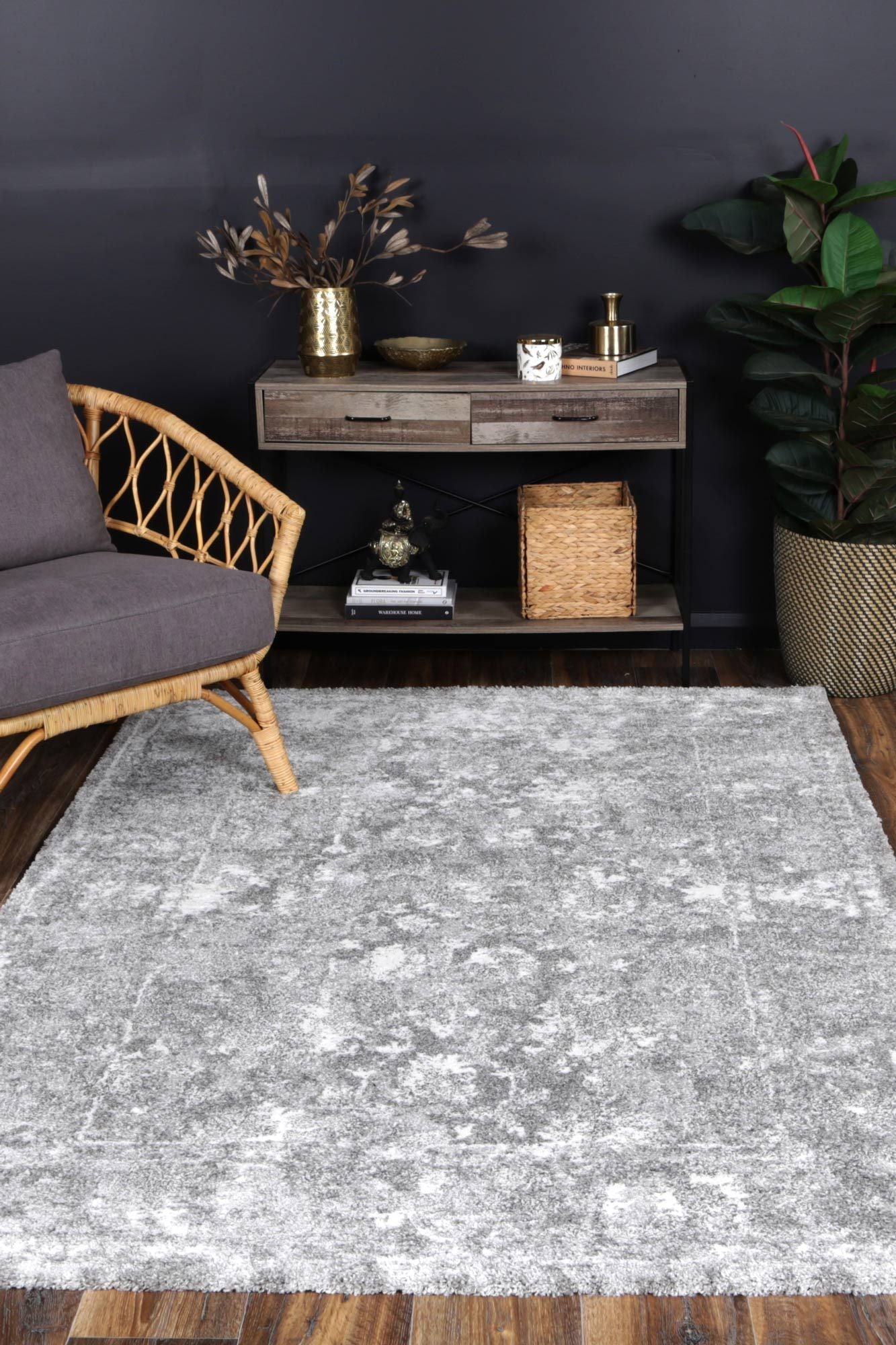 Yuzil Grey Floral Rug