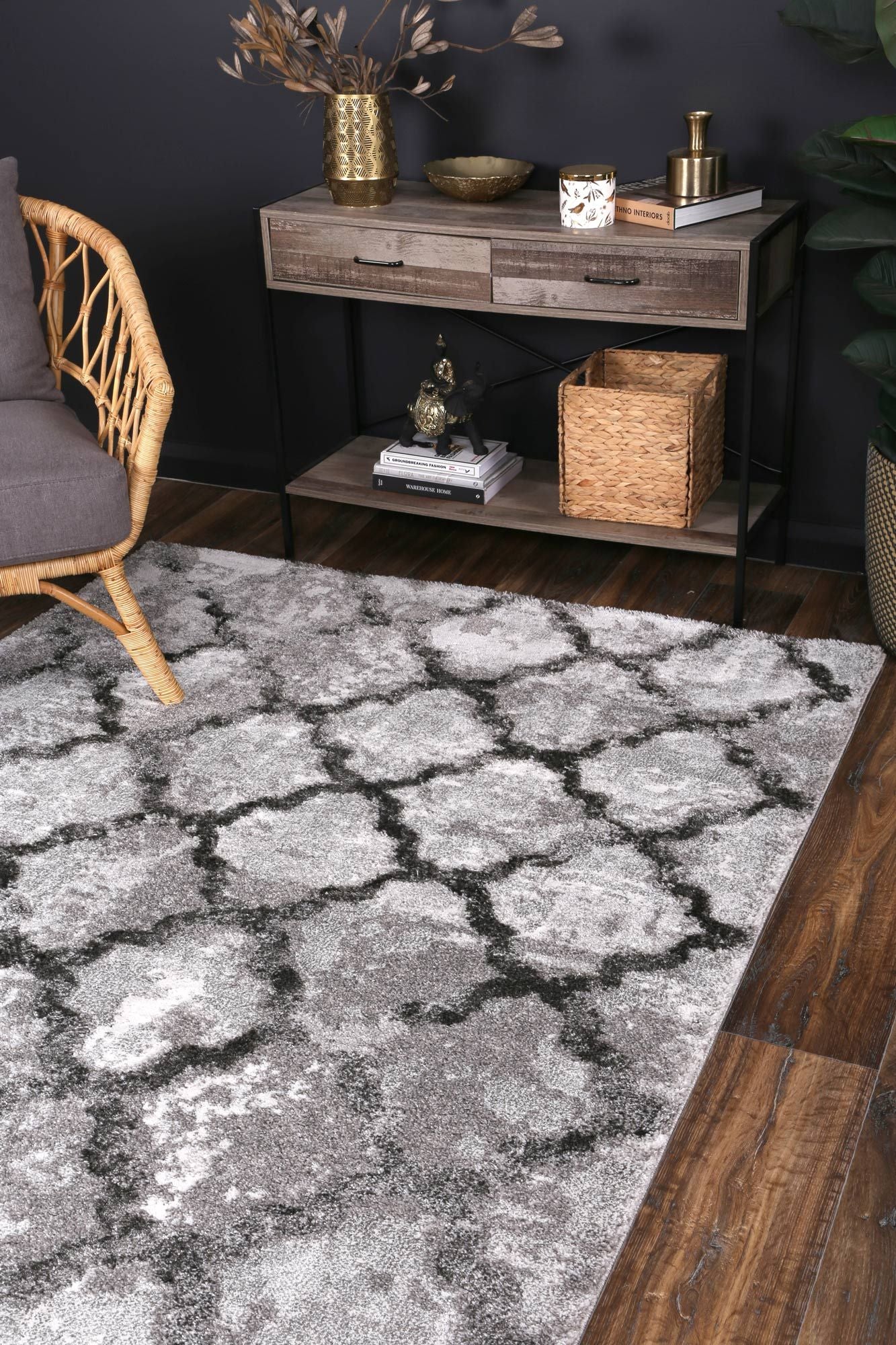 Yuzil Grey Lattice Rug