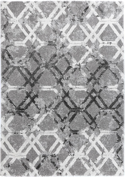 test rey 1 Yuzil Grey White Lattice Rug