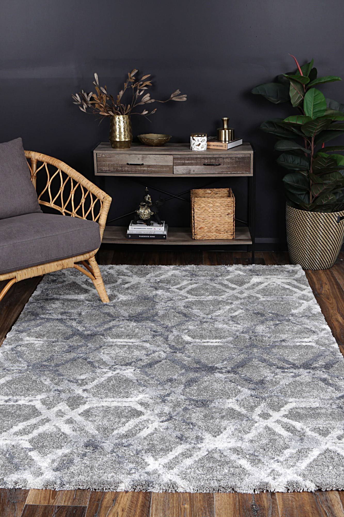 Yuzil Blue Lattice Rug