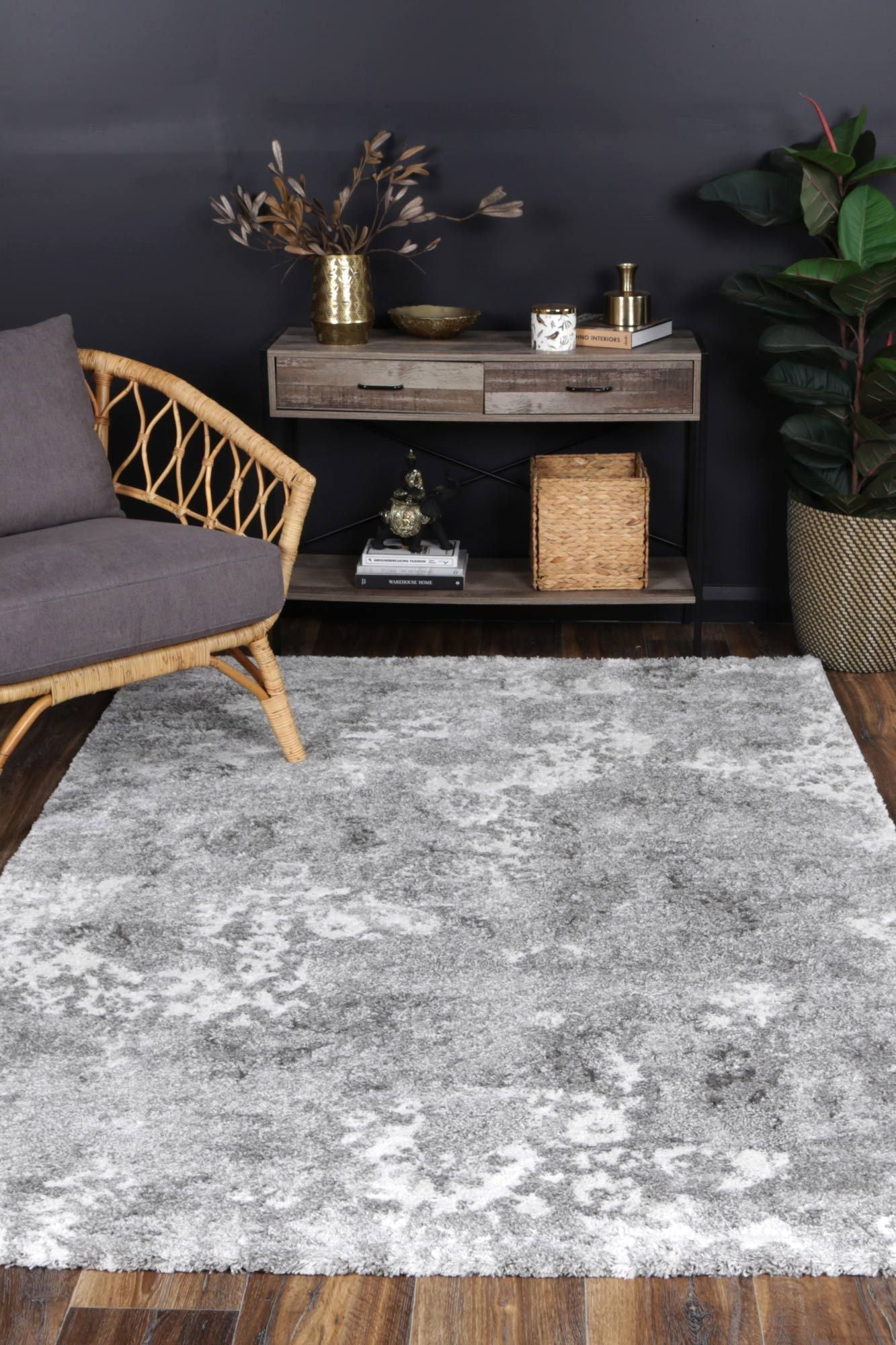 Yuzil Grey Transitional Floral Rug