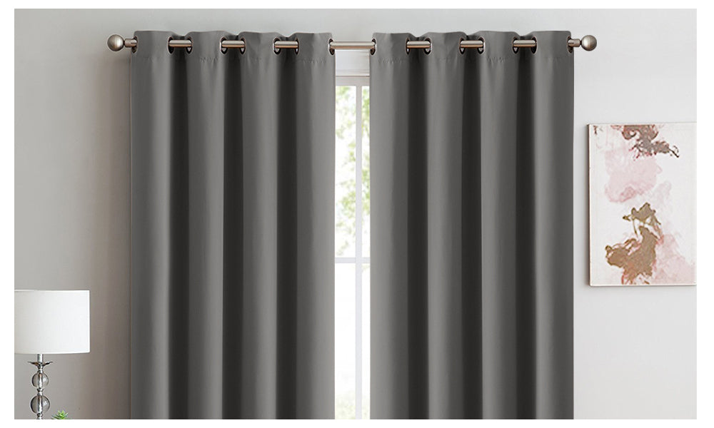 2x 100% Blockout Curtains Panels 3 Layers Eyelet Charcoal 140x230cm