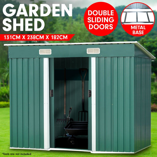 4ft x 8ft Garden Shed with Base Flat Roof Outdoor Storage - Green