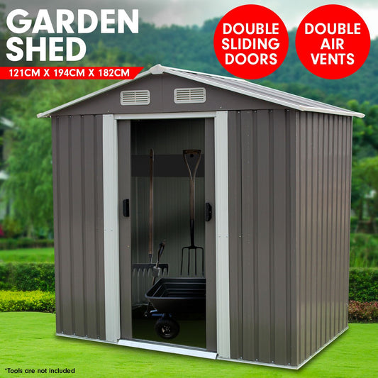 Garden Shed Spire Roof 4ft x 6ft Outdoor Storage Shelter - Grey