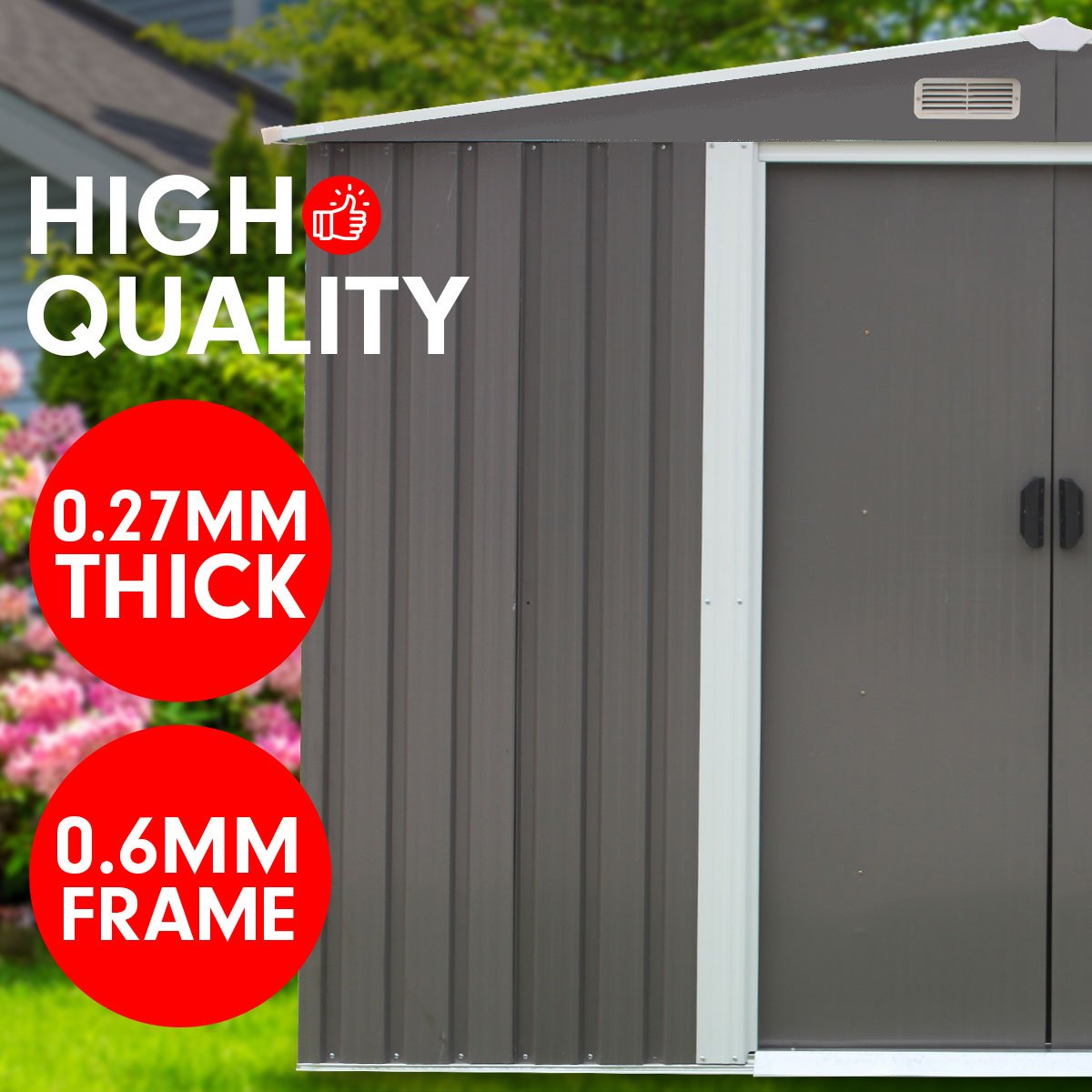 Garden Shed Spire Roof 6ft x 8ft Outdoor Storage Shelter - Grey