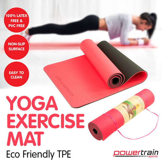 Powertrain Eco-Friendly TPE Pilates Exercise Yoga Mat 8mm - Red