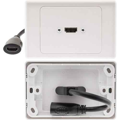 HORIZONTAL HDMI WALL PLATE WITH FLEXIBLE REAR SOCKET SINGLE 1X HDMI