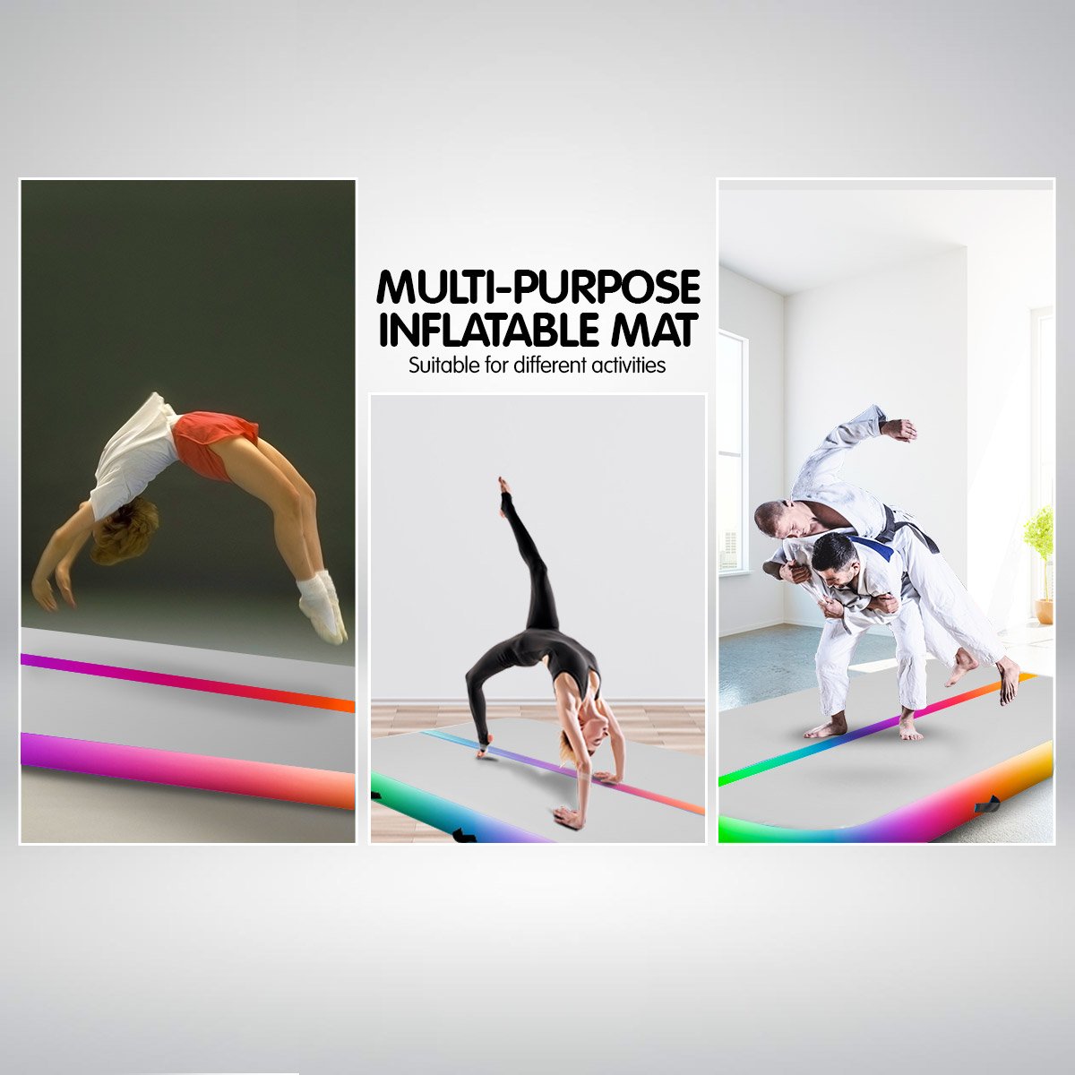 3m x 1m Air Track Tumbling Mat Gymnastics Exercise Inflatable - Rainbow