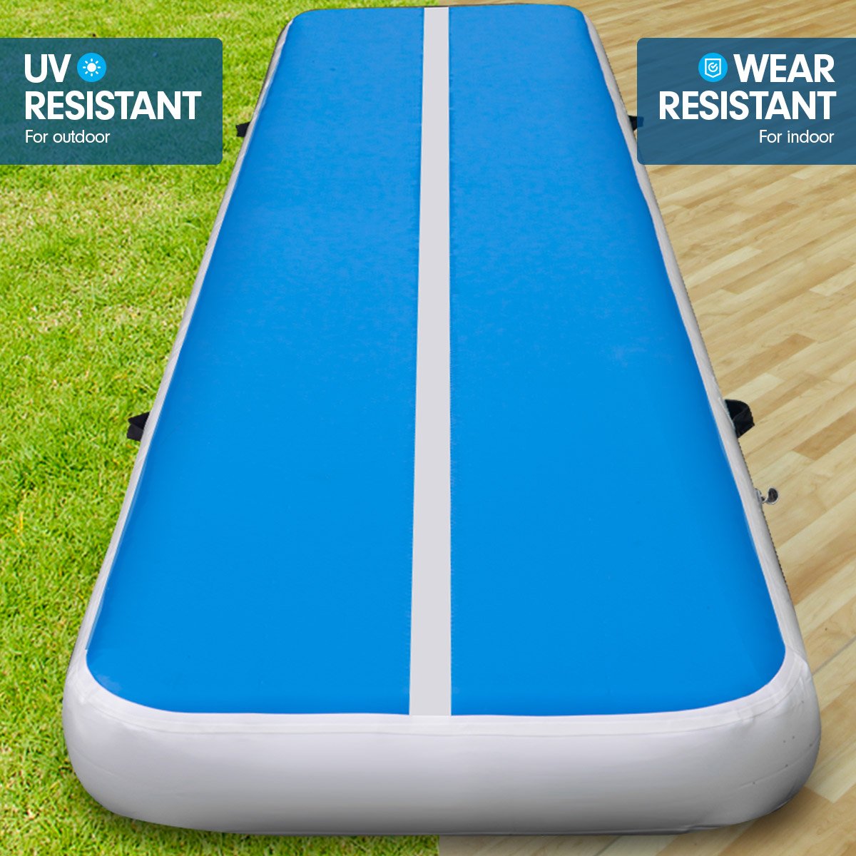 4m x 1m Air Track Inflatable Tumbling Gymnastics Mat - Blue White