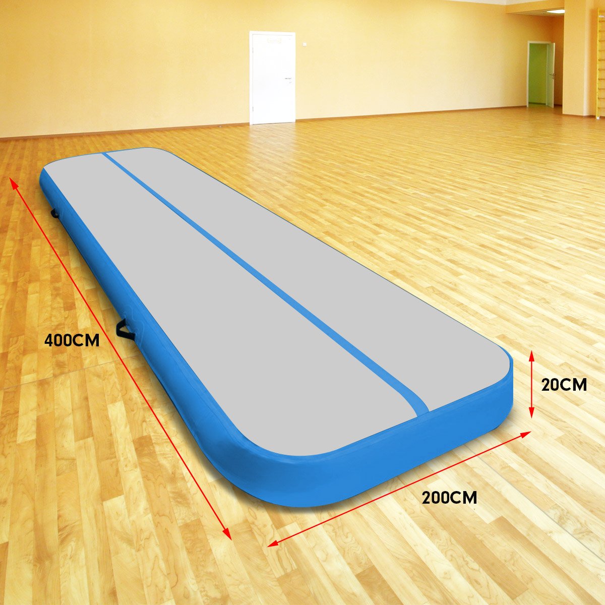 4m x 2m Air Track Gymnastics Mat Tumbling Exercise - Grey Blue