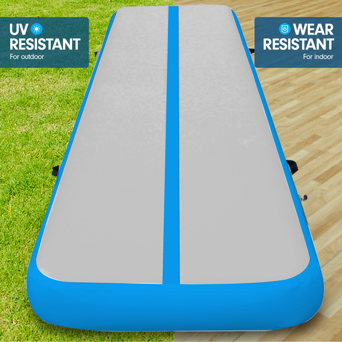 4m x 2m Air Track Gymnastics Mat Tumbling Exercise - Grey Blue