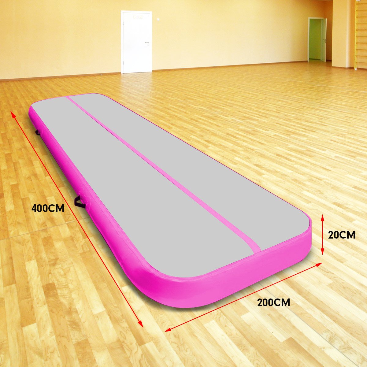 4m x 2m Air Track Gymnastics Mat Tumbling Exercise - Grey Pink