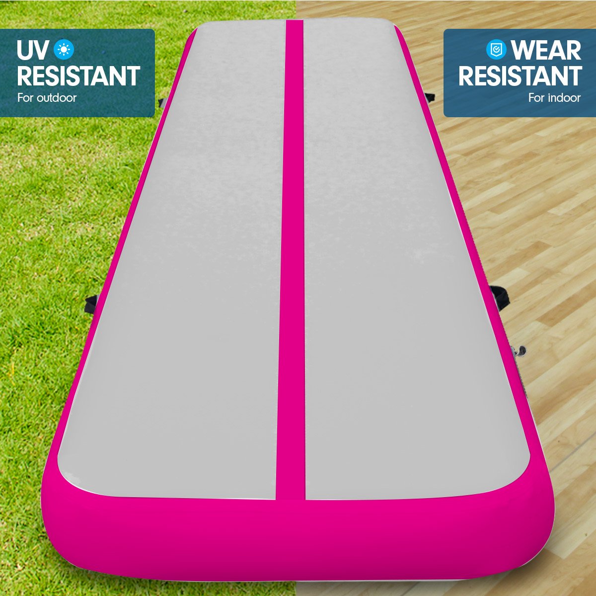 4m x 2m Air Track Gymnastics Mat Tumbling Exercise - Grey Pink