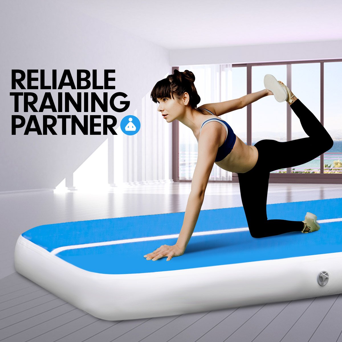 5m x 1m Air Track Inflatable Tumbling Gymnastics Mat - Blue White