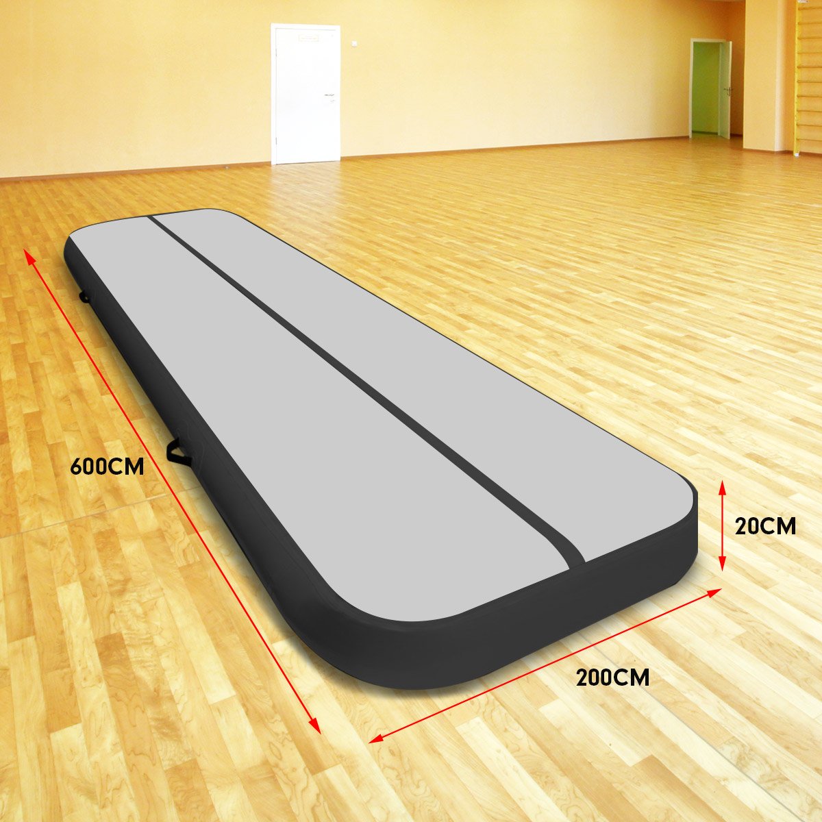 6m x 2m Air Track Gymnastics Mat Tumbling Exercise - Grey Black