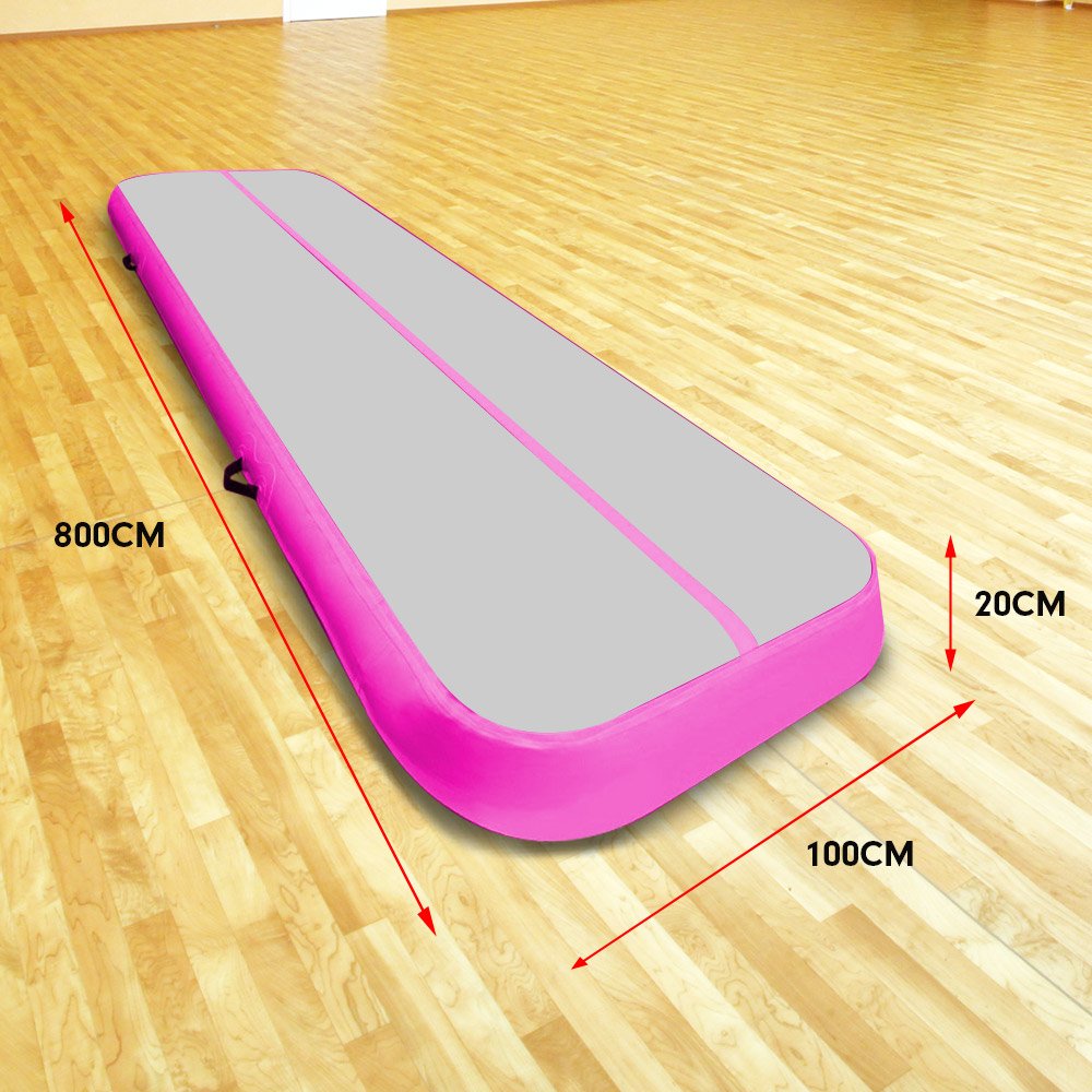 8m x 1m Air Track Inflatable Gymnastics Mat Tumbling - Grey Pink